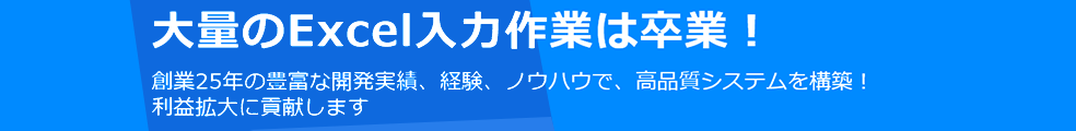 大量のExcel入力作業は卒業!創業25年の豊富な開発実績、経験、ノウハウで、高品質システムを構築!利益拡大に貢献します